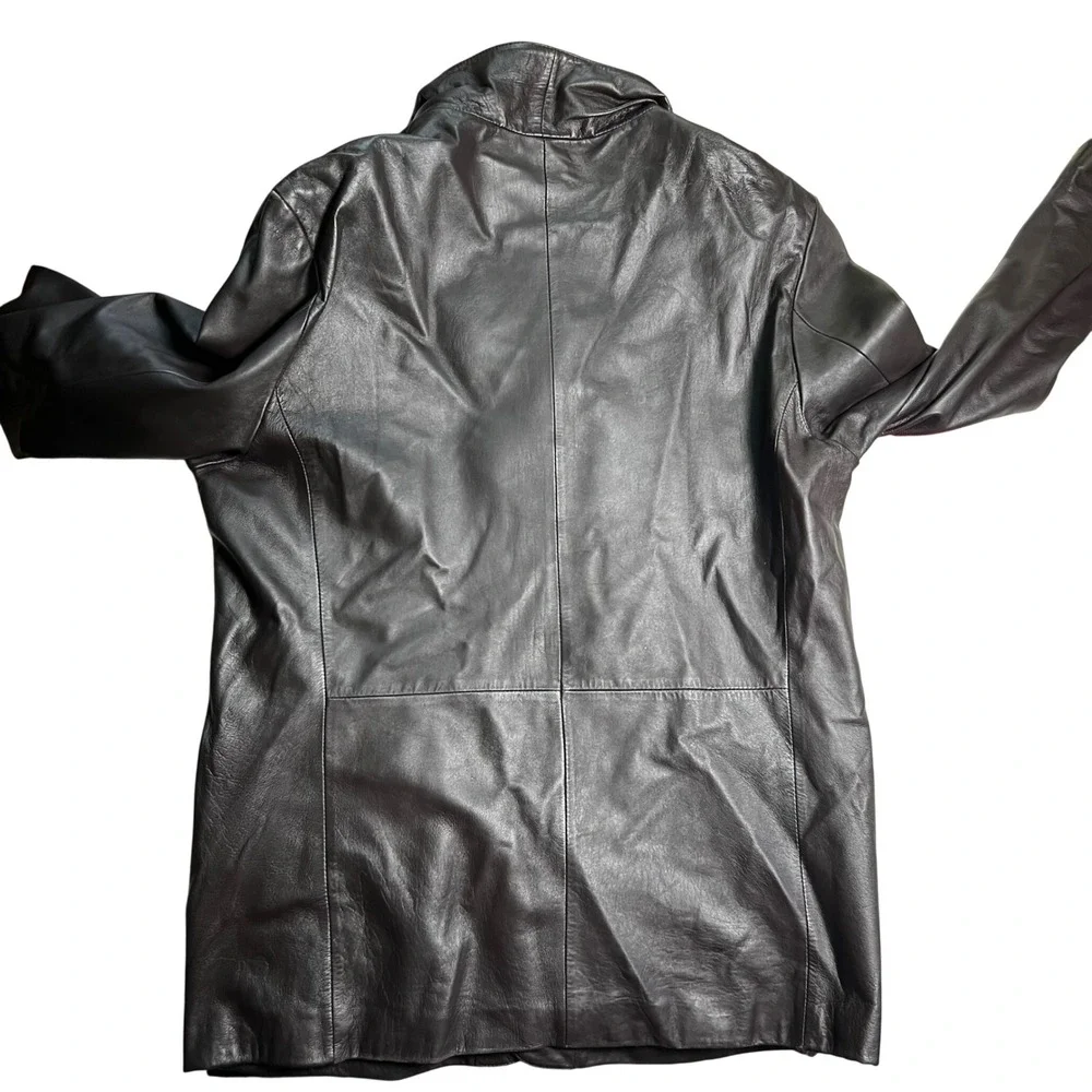 Mens Dark Brown 100% Leather Blazer Jacket 3 Button‎ Coat L Regular RN 96245